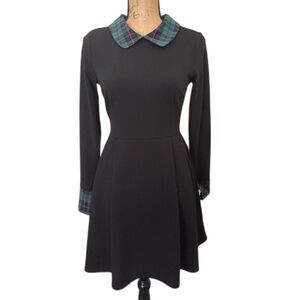 Smak Parlour Long Sleeve Fit & Flare Mini Dress Black Plaid Collar Size Medium